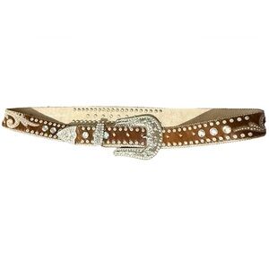 Nocona Belt Co Ladies Hair-on Crystal Western Leather Belt w/Rhinestones  Large